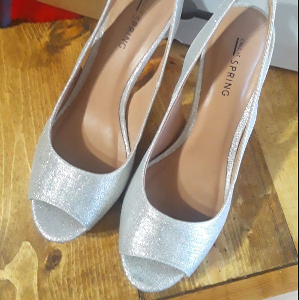 Silver sling back heels